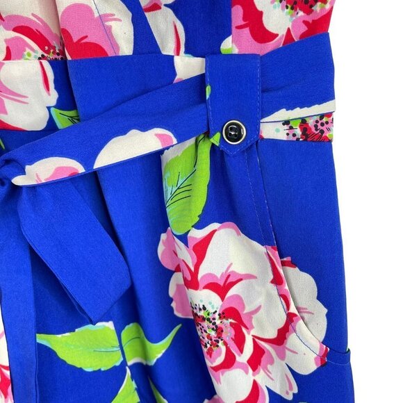 Yumi Kim Floral Romper Small VNeck Short Sleeve Belted Dodger Blue - Picture 5 of 13